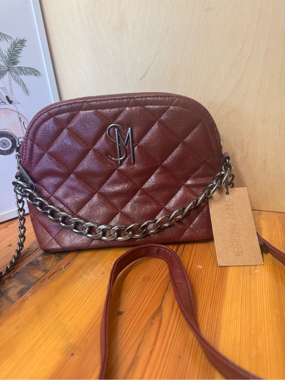 Steve Madden Quilted Crossbody in Wine Red